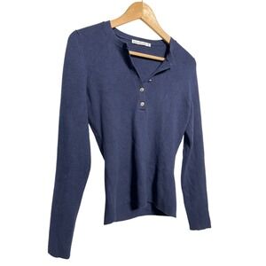 Abercrombie Fitch Navy Blue Ribbed Henley Button Up Top Women's Size Medium